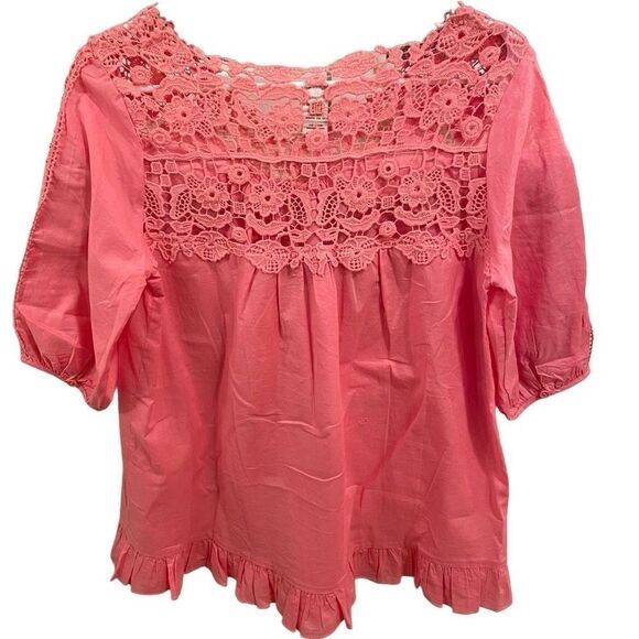 Sundance Tunic Womens S Pink Peasant Prairie Boho Top Ruffle Hem Crochet Lace - Picture 2 of 5